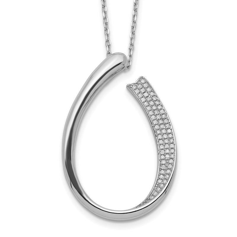 Sterling Silver Rhodium-Plated Cz Micro Pave W/ 2In Ext. Necklace