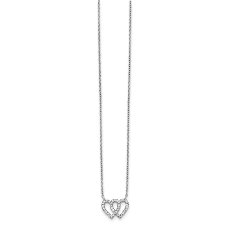 Sterling Silver Rhodium-Plated Interconnected Double Cz Open Heart 16.5 Inch Necklace With 1 Extension
