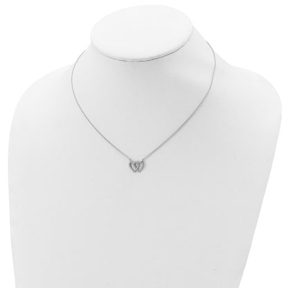 Sterling Silver Rhodium-Plated Interconnected Double Cz Open Heart 16.5 Inch Necklace With 1 Extension