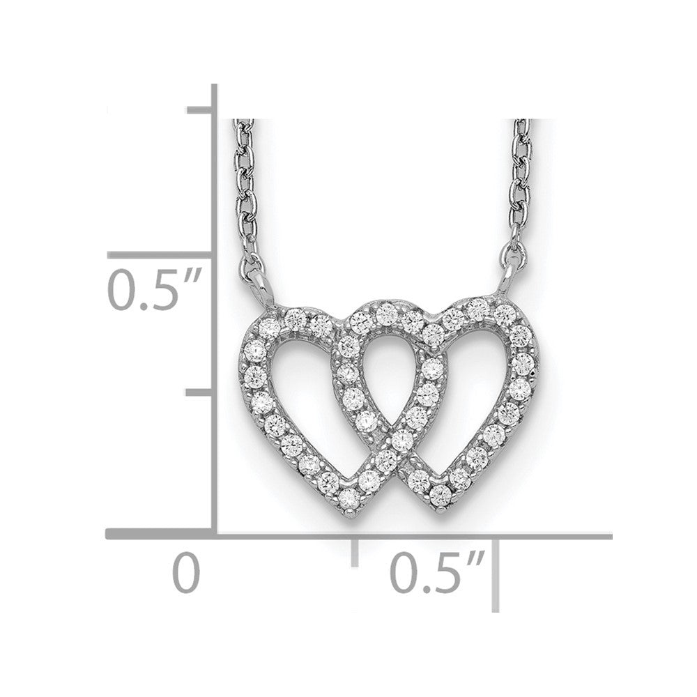 Sterling Silver Rhodium-Plated Interconnected Double Cz Open Heart 16.5 Inch Necklace With 1 Extension