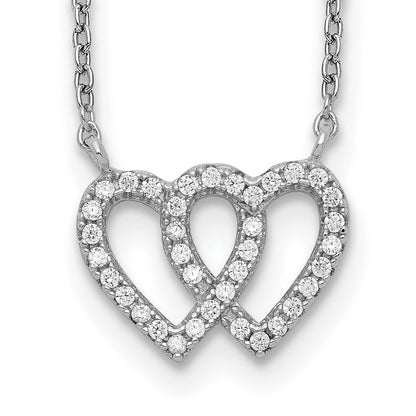 Sterling Silver Rhodium-Plated Interconnected Double Cz Open Heart 16.5 Inch Necklace With 1 Extension