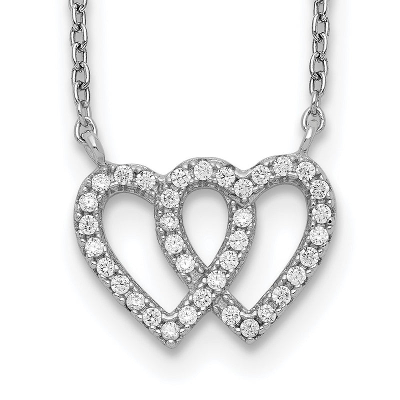 Sterling Silver Rhodium-Plated Interconnected Double Cz Open Heart 16.5 Inch Necklace With 1 Extension
