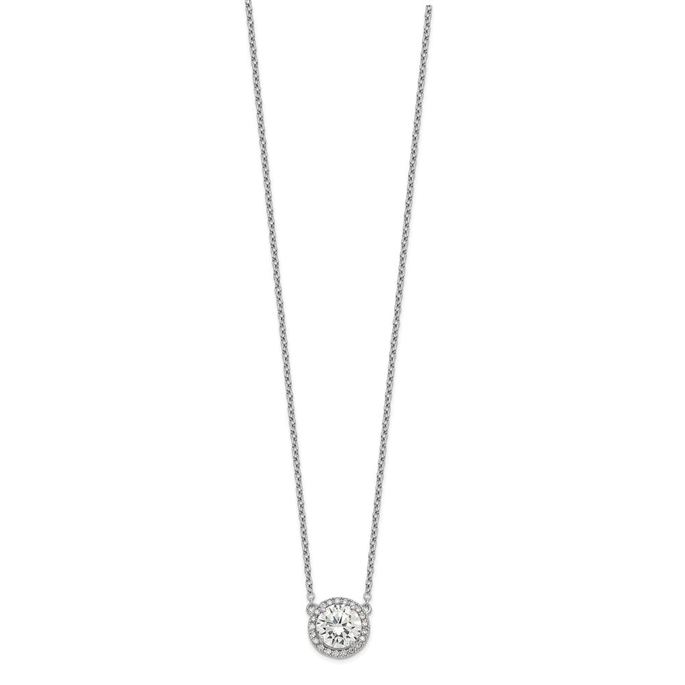 Sterling Silver Rhodium-Plated Round Cz Halo W/1In Ext Necklace