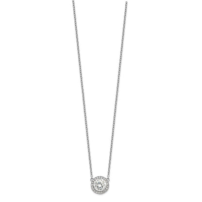 Sterling Silver Rhodium-Plated Round Cz Halo W/1In Ext Necklace