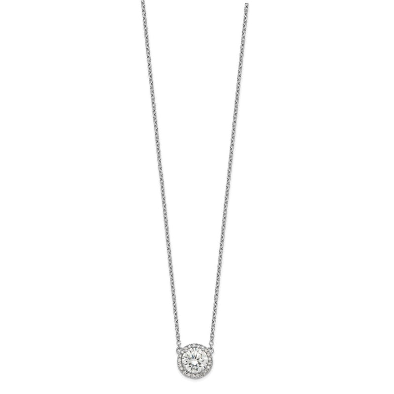 Sterling Silver Rhodium-Plated Round Cz Halo W/1In Ext Necklace