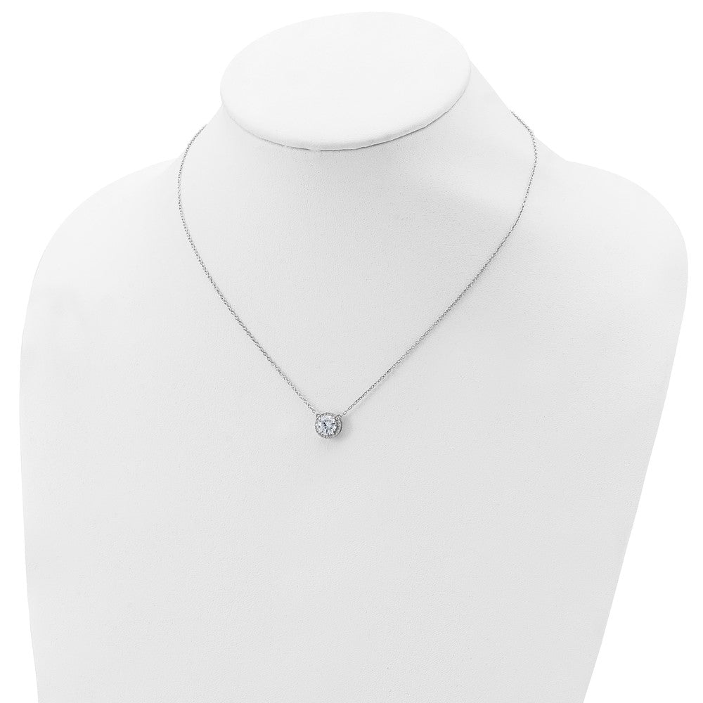 Sterling Silver Rhodium-Plated Round Cz Halo W/1In Ext Necklace