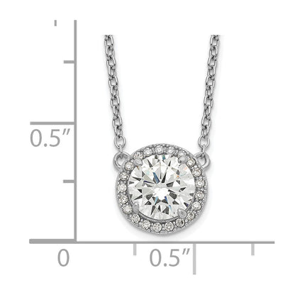 Sterling Silver Rhodium-Plated Round Cz Halo W/1In Ext Necklace