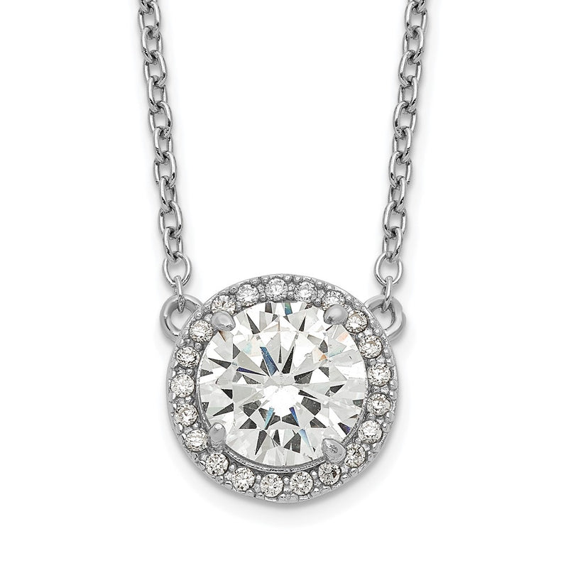 Sterling Silver Rhodium-Plated Round Cz Halo W/1In Ext Necklace