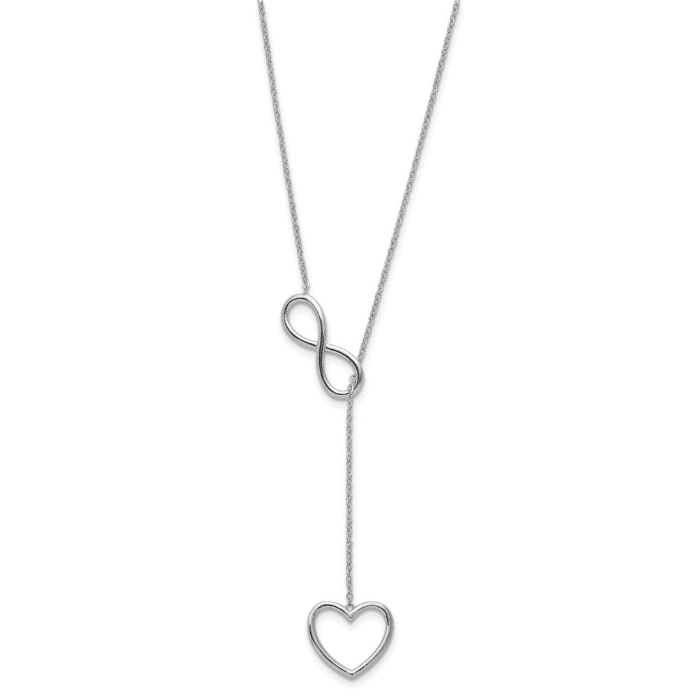 Sterling Silver Rhodium-Plated Polished Open Infinity Symbol 16 Inch Y Drop Heart Necklace With 2 Extension