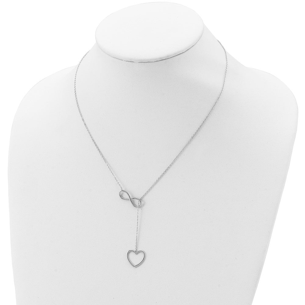 Sterling Silver Rhodium-Plated Polished Open Infinity Symbol 16 Inch Y Drop Heart Necklace With 2 Extension