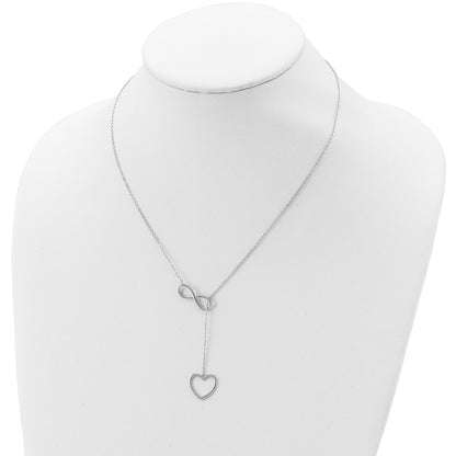 Sterling Silver Rhodium-Plated Polished Open Infinity Symbol 16 Inch Y Drop Heart Necklace With 2 Extension