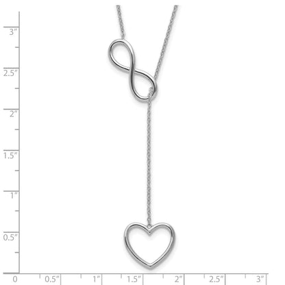 Sterling Silver Rhodium-Plated Polished Open Infinity Symbol 16 Inch Y Drop Heart Necklace With 2 Extension