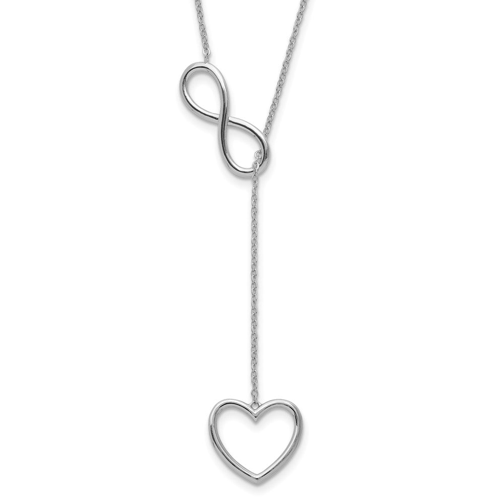 Sterling Silver Rhodium-Plated Polished Open Infinity Symbol 16 Inch Y Drop Heart Necklace With 2 Extension