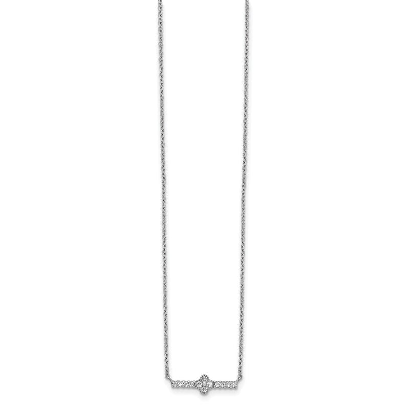 Sterling Silver Rhodium Plated Cz Fancy Bar Necklace