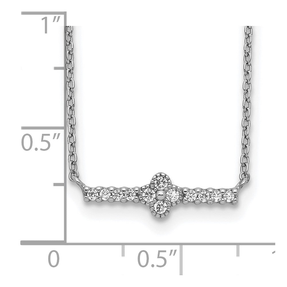 Sterling Silver Rhodium Plated Cz Fancy Bar Necklace