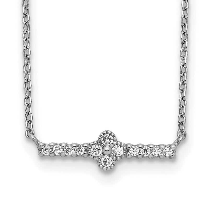 Sterling Silver Rhodium Plated Cz Fancy Bar Necklace
