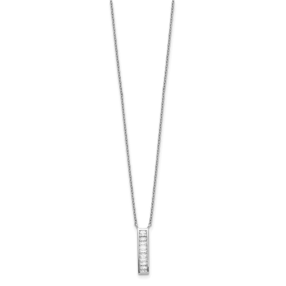 Sterling Silver Rhodium Plated Cz Vertical Bar Necklace