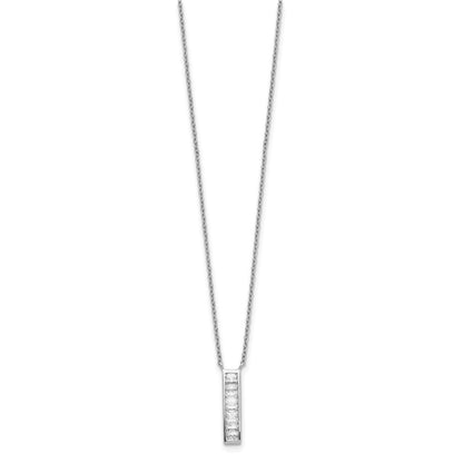 Sterling Silver Rhodium Plated Cz Vertical Bar Necklace