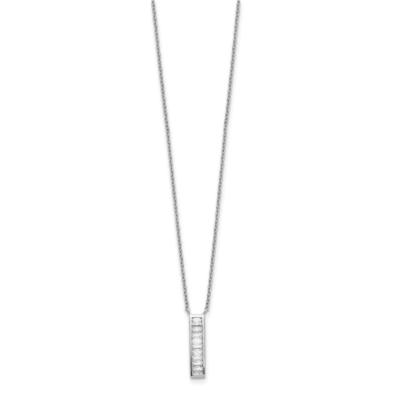 Sterling Silver Rhodium Plated Cz Vertical Bar Necklace