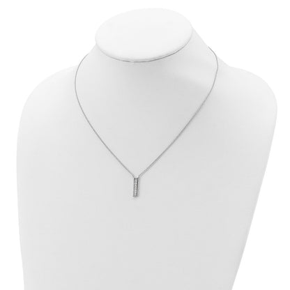 Sterling Silver Rhodium Plated Cz Vertical Bar Necklace