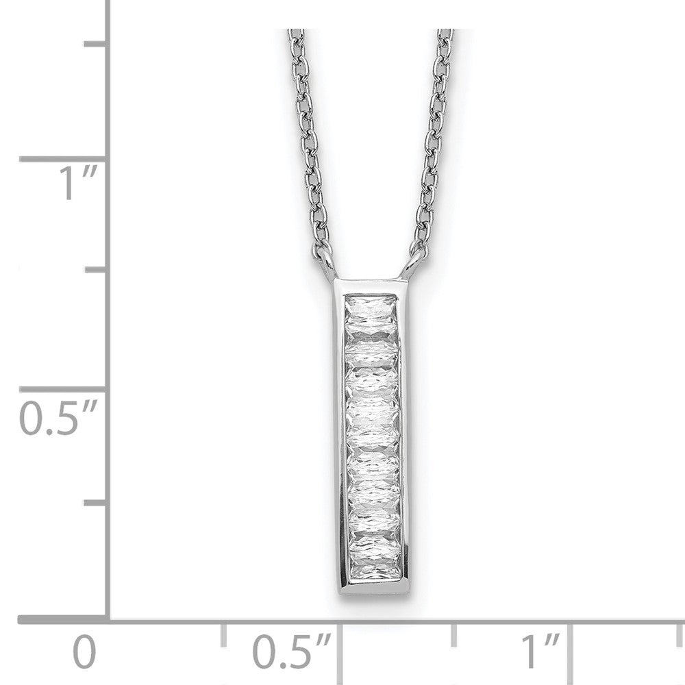 Sterling Silver Rhodium Plated Cz Vertical Bar Necklace