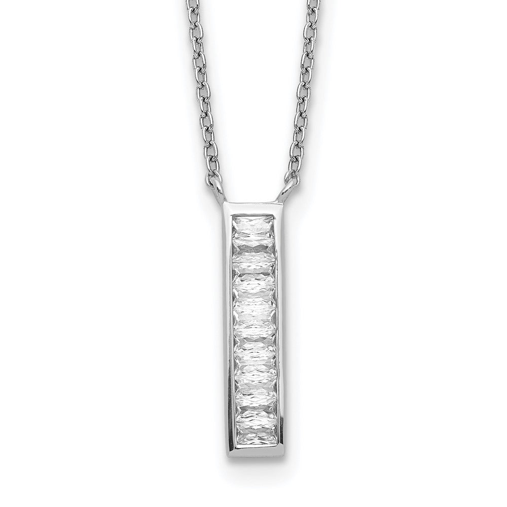 Sterling Silver Rhodium Plated Cz Vertical Bar Necklace