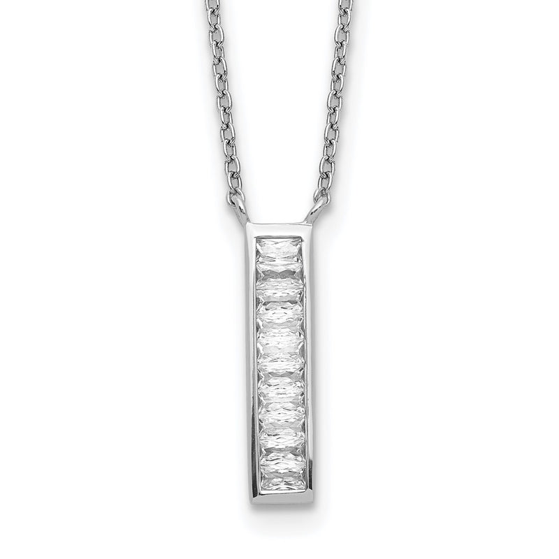 Sterling Silver Rhodium Plated Cz Vertical Bar Necklace