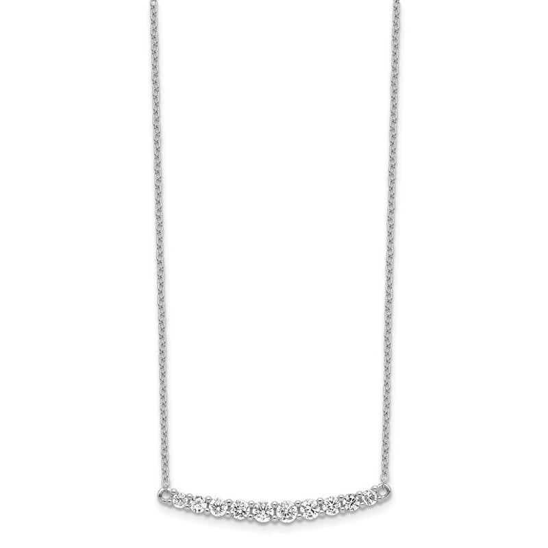 Sterling Silver Rhodium-Plated Cz Bar W/ 2In Ext. Necklace