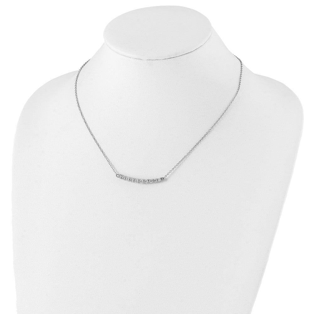 Sterling Silver Rhodium-Plated Cz Bar W/ 2In Ext. Necklace