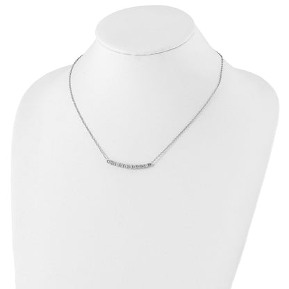 Sterling Silver Rhodium-Plated Cz Bar W/ 2In Ext. Necklace