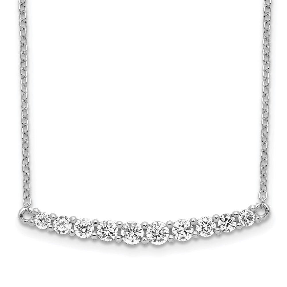 Sterling Silver Rhodium-Plated Cz Bar W/ 2In Ext. Necklace