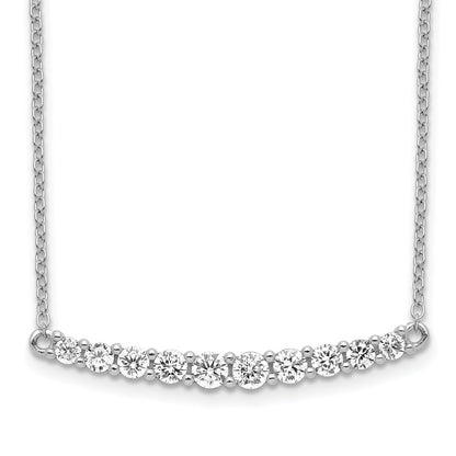 Sterling Silver Rhodium-Plated Cz Bar W/ 2In Ext. Necklace