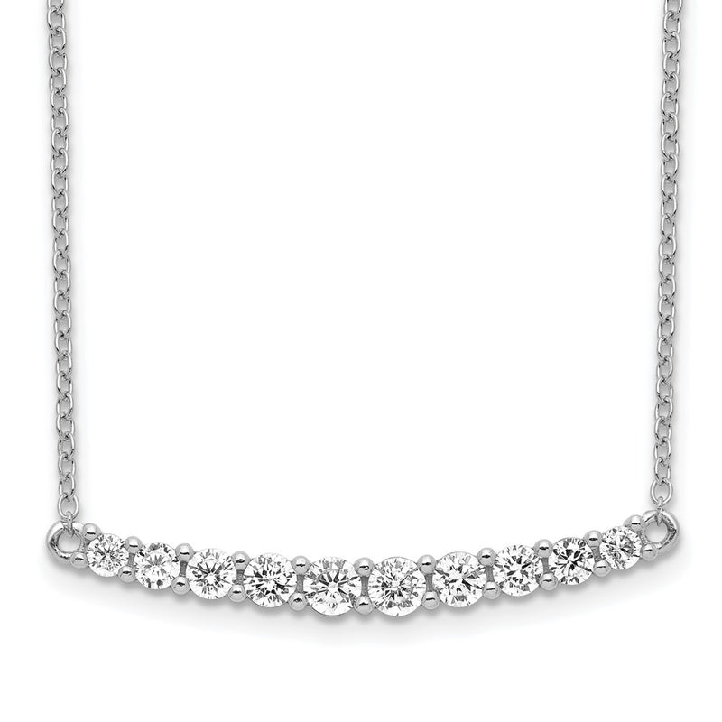 Sterling Silver Rhodium-Plated Cz Bar W/ 2In Ext. Necklace
