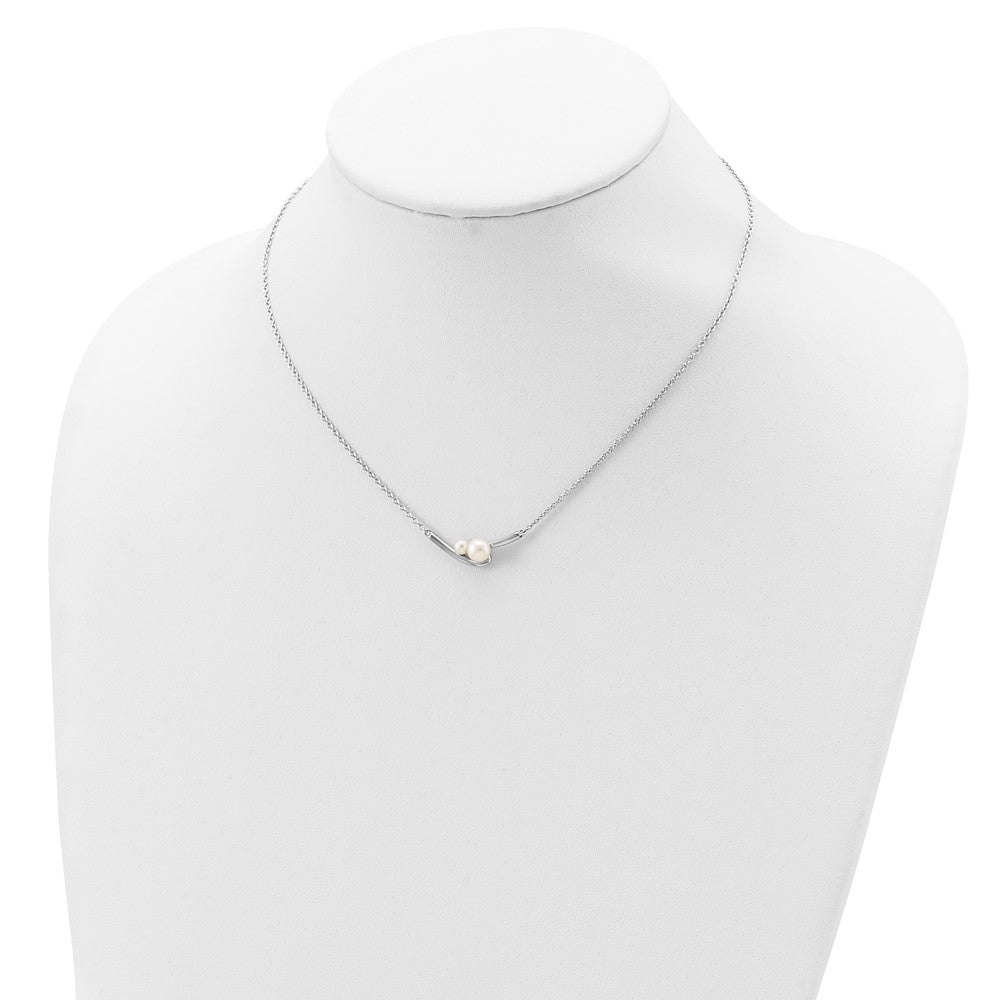 Sterling Silver Rhodium-Plated Fwc Pearl Bar W/ 1In Ext Necklace
