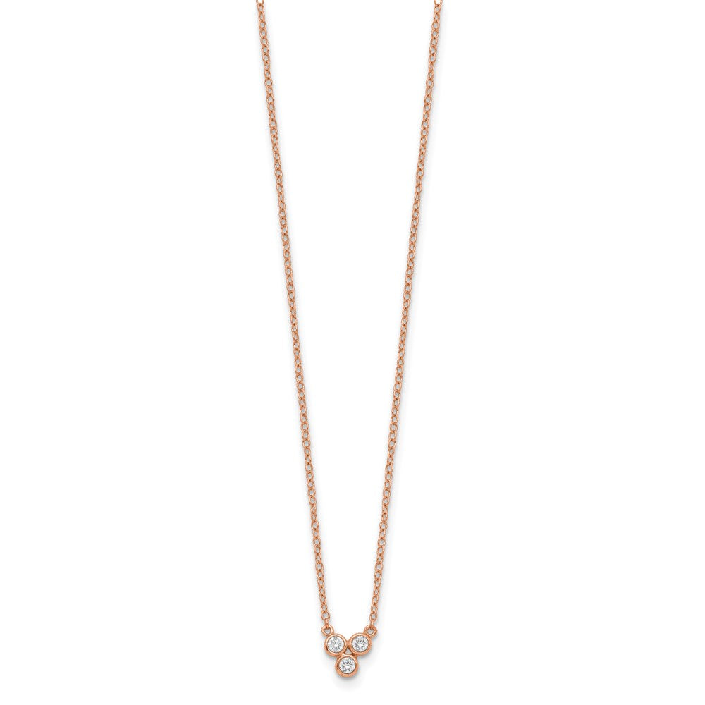Sterling Silver Rose-Tone 3-Cz W/ 2In Ext Necklace