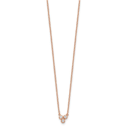 Sterling Silver Rose-Tone 3-Cz W/ 2In Ext Necklace