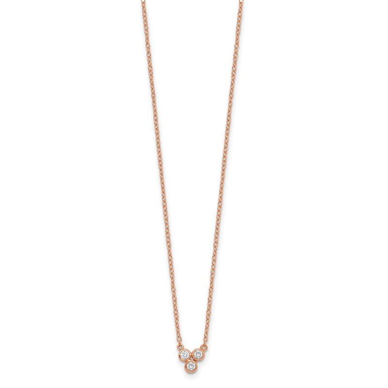 Sterling Silver Rose-Tone 3-Cz W/ 2In Ext Necklace