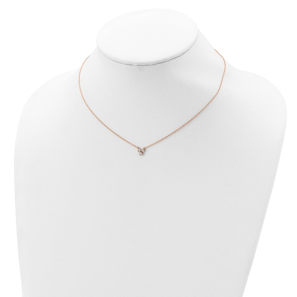 Sterling Silver Rose-Tone 3-Cz W/ 2In Ext Necklace