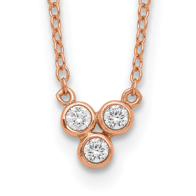 Sterling Silver Rose-Tone 3-Cz W/ 2In Ext Necklace