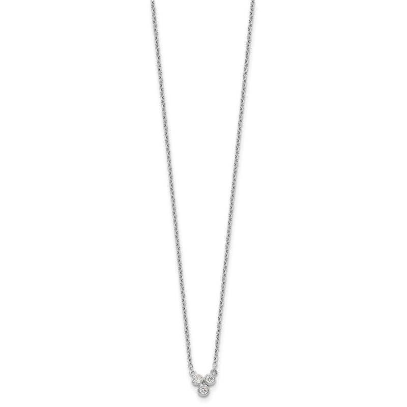 Sterling Silver Rhodium-Plated 3-Cz W/ 2In Ext Necklace