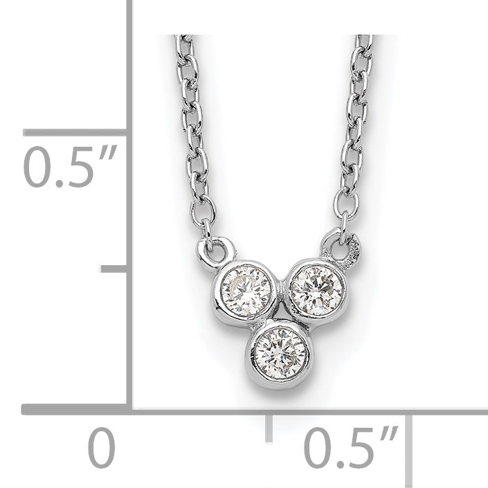 Sterling Silver Rhodium-Plated 3-Cz W/ 2In Ext Necklace