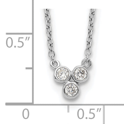 Sterling Silver Rhodium-Plated 3-Cz W/ 2In Ext Necklace