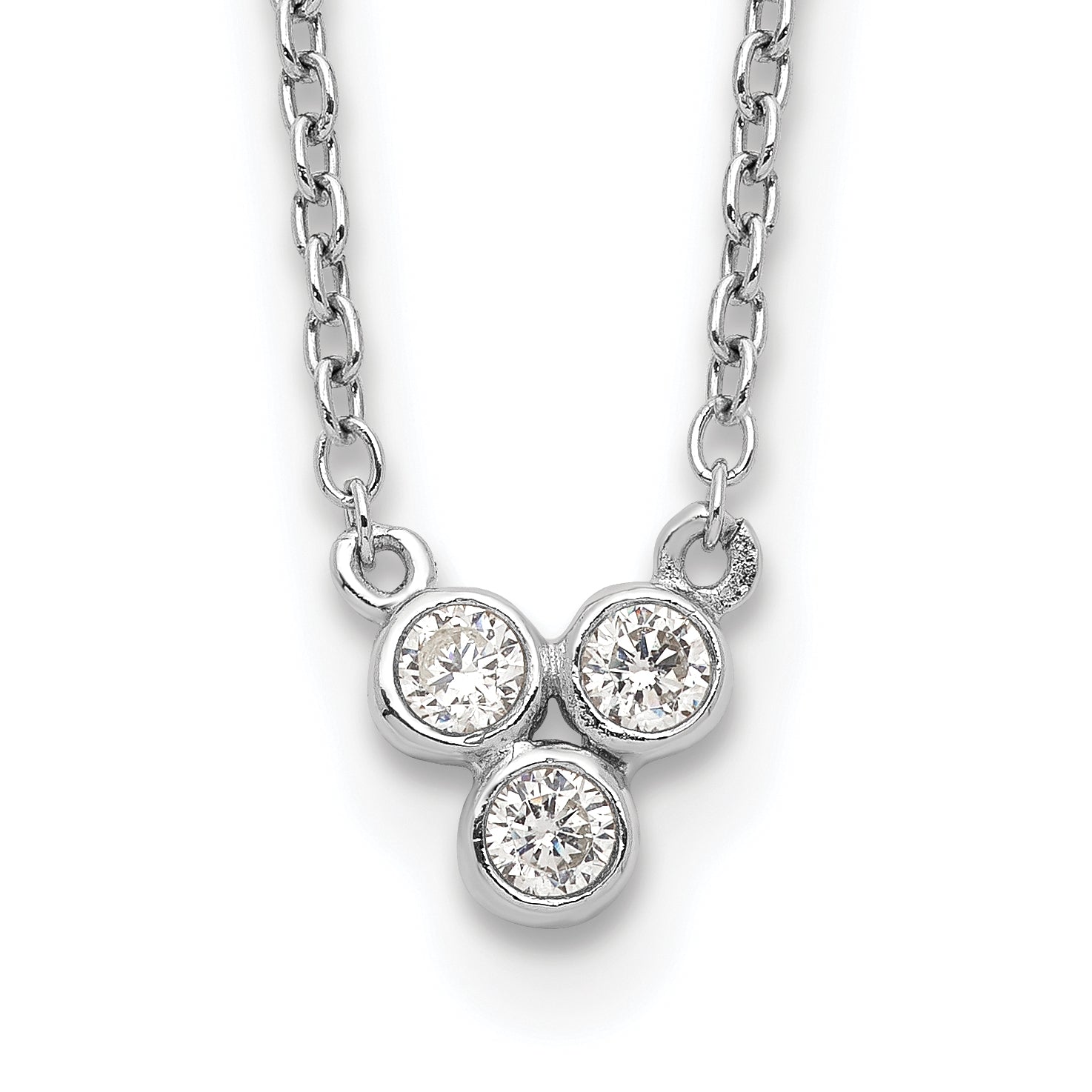 Sterling Silver Rhodium-Plated 3-Cz W/ 2In Ext Necklace