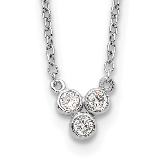 Sterling Silver Rhodium-Plated 3-Cz W/ 2In Ext Necklace
