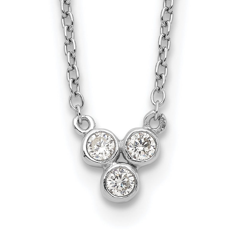 Sterling Silver Rhodium-Plated 3-Cz W/ 2In Ext Necklace