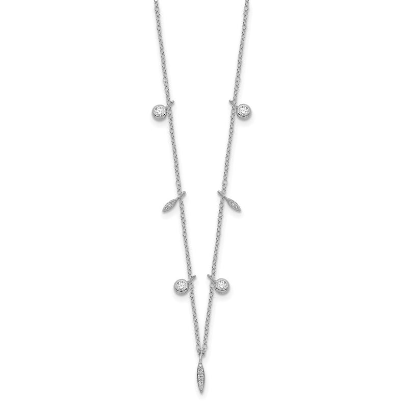 Sterling Silver Rhodium-Plated Cz W/2In Ext Necklace