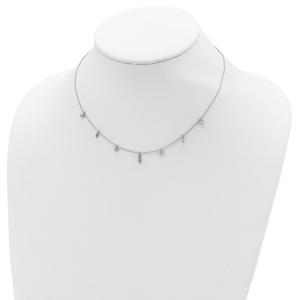 Sterling Silver Rhodium-Plated Cz W/2In Ext Necklace