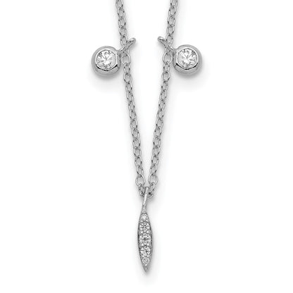 Sterling Silver Rhodium-Plated Cz W/2In Ext Necklace