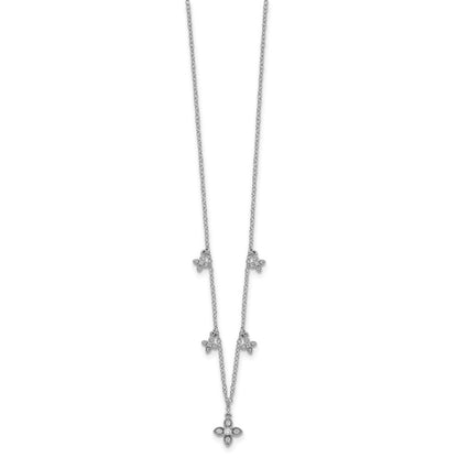 Sterling Silver Rhodium-Plated Cz Crosses W/2In Ext Necklace