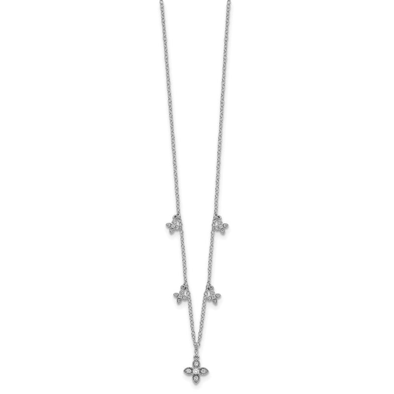 Sterling Silver Rhodium-Plated Cz Crosses W/2In Ext Necklace